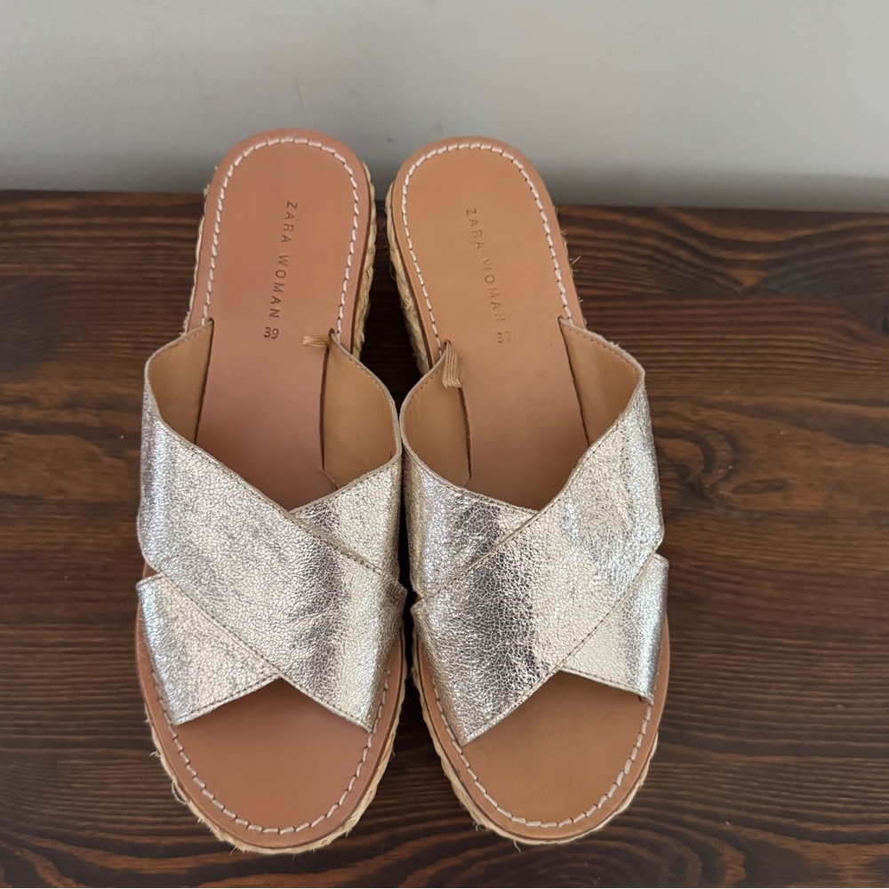 Zara Women's Metallic Gold Slide Sandals